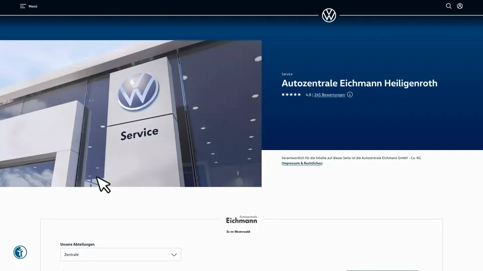 Das Bild zeigt die Webseite www.autozentrale-eichmann.de mit einem aktiven danova Assistant, der geöffnet und wieder geschlossen wird.