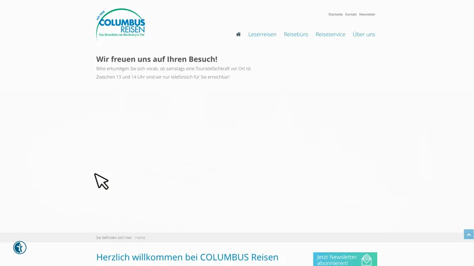 Das Bild zeigt die Webseite http://www.columbus-essen.de mit einem aktiven danova Assistant, der geöffnet und wieder geschlossen wird.