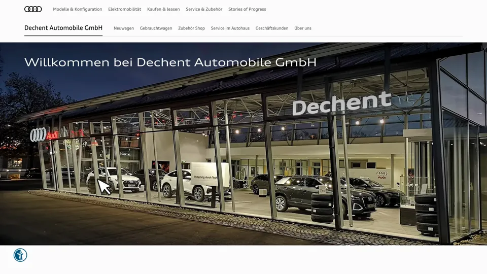 Das Bild zeigt die Webseite www.dechent-saarlouis.audi mit einem aktiven danova Assistant, der geöffnet und wieder geschlossen wird.