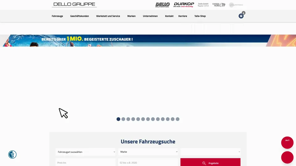 Das Bild zeigt die Webseite http://www.dello.de mit einem aktiven danova Assistant, der geöffnet und wieder geschlossen wird.