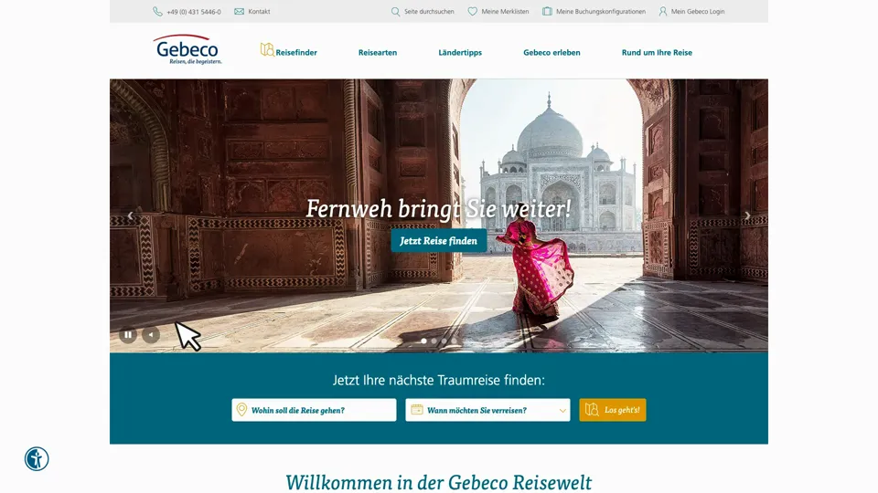 Das Bild zeigt die Webseite www.gebeco.de mit einem aktiven danova Assistant, der geöffnet und wieder geschlossen wird.