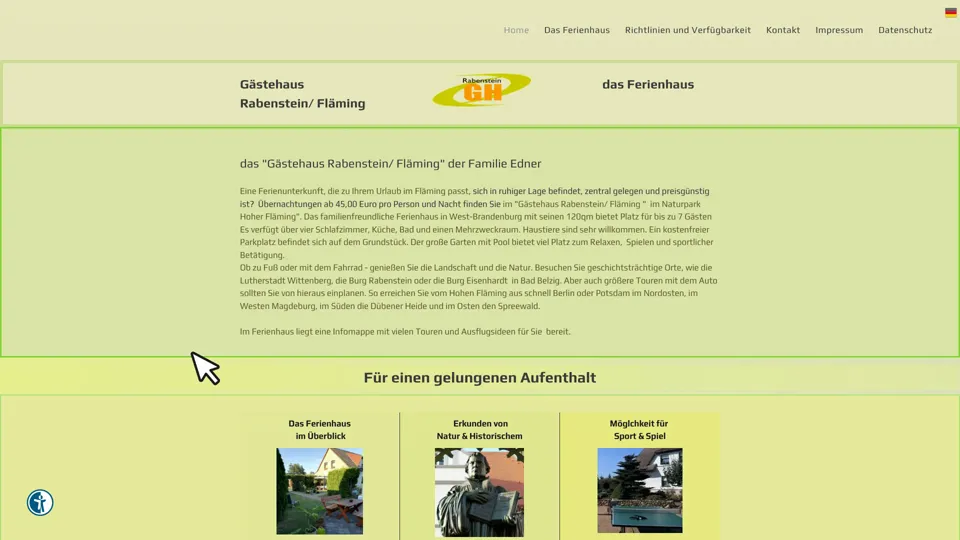 Das Bild zeigt die Webseite http://www.gh-rabenstein.de mit einem aktiven danova Assistant, der geöffnet und wieder geschlossen wird.