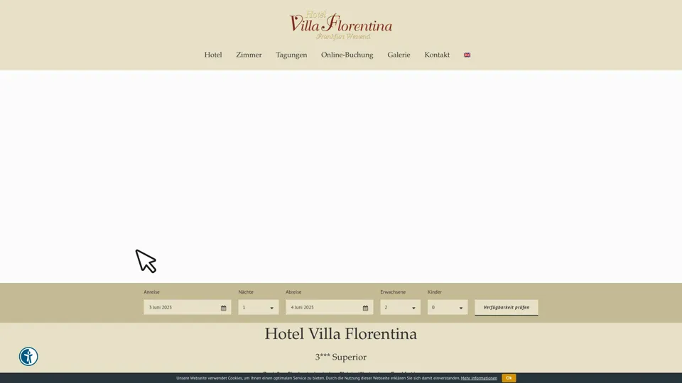 Das Bild zeigt die Webseite http://www.hotelflorentina.de mit einem aktiven danova Assistant, der geöffnet und wieder geschlossen wird.