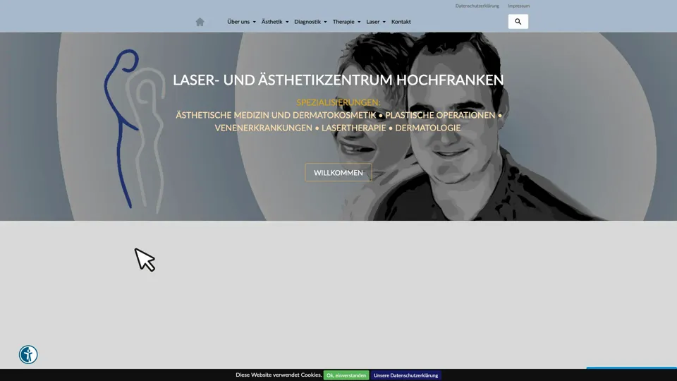 Das Bild zeigt die Webseite http://www.laser-rehau.de mit einem aktiven danova Assistant, der geöffnet und wieder geschlossen wird.