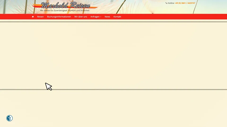Das Bild zeigt die Webseite http://www.marhold-reisen.de mit einem aktiven danova Assistant, der geöffnet und wieder geschlossen wird.