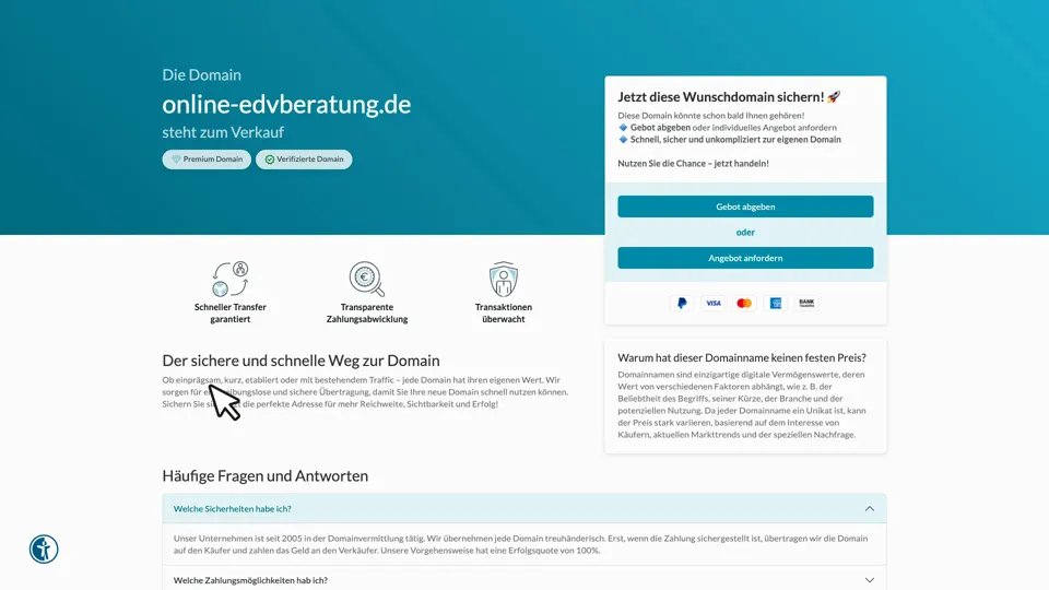 Das Bild zeigt die Webseite www.online-edvberatung.de mit einem aktiven danova Assistant, der geöffnet und wieder geschlossen wird.