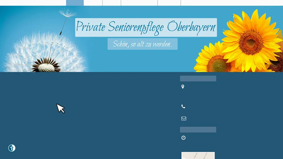 Das Bild zeigt die Webseite http://www.private-seniorenpflege-oberbayern.de mit einem aktiven danova Assistant, der geöffnet und wieder geschlossen wird.