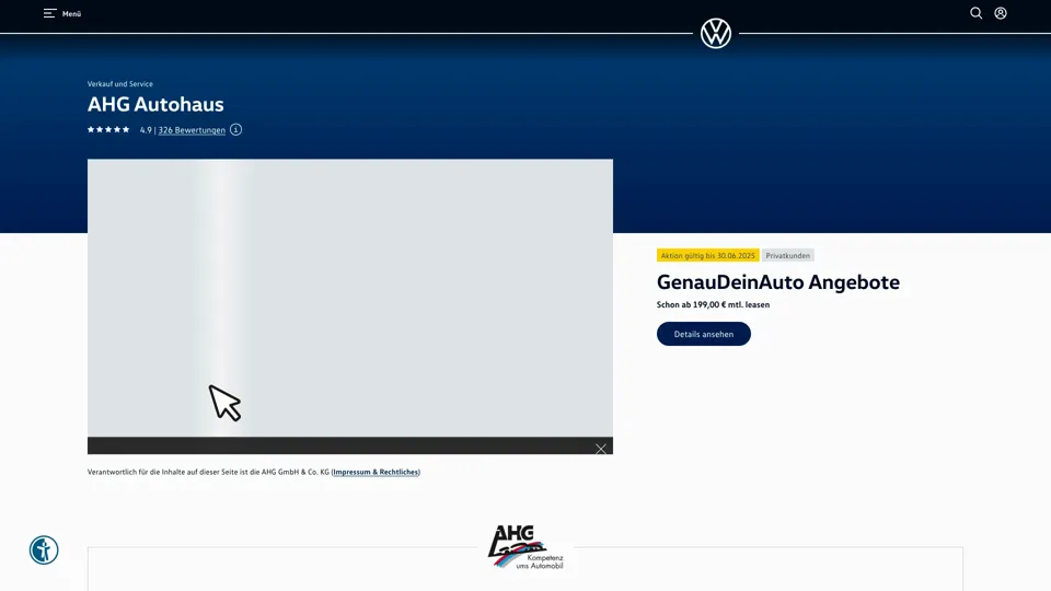 Das Bild zeigt die Webseite www.vw-ahg-gotha.de mit einem aktiven danova Assistant, der geöffnet und wieder geschlossen wird.
