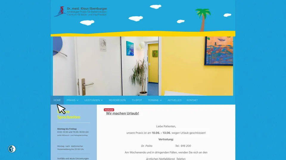 Das Bild zeigt die Webseite www.doktor-ebenburger.de mit einem aktiven danova Assistant, der geöffnet und wieder geschlossen wird.