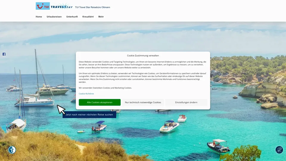 Das Bild zeigt die Webseite www.reisebuero-ottmann.de mit einem aktiven danova Assistant, der geöffnet und wieder geschlossen wird.