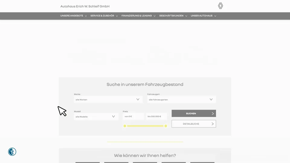Das Bild zeigt die Webseite https://renault-schleif-gaualgesheim.de mit einem aktiven danova Assistant, der geöffnet und wieder geschlossen wird.