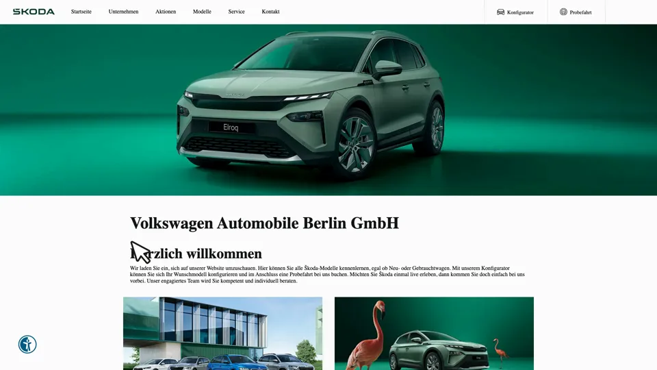 Das Bild zeigt die Webseite https://winter-tegel.skoda-auto.de/ mit einem aktiven danova Assistant, der geöffnet und wieder geschlossen wird.