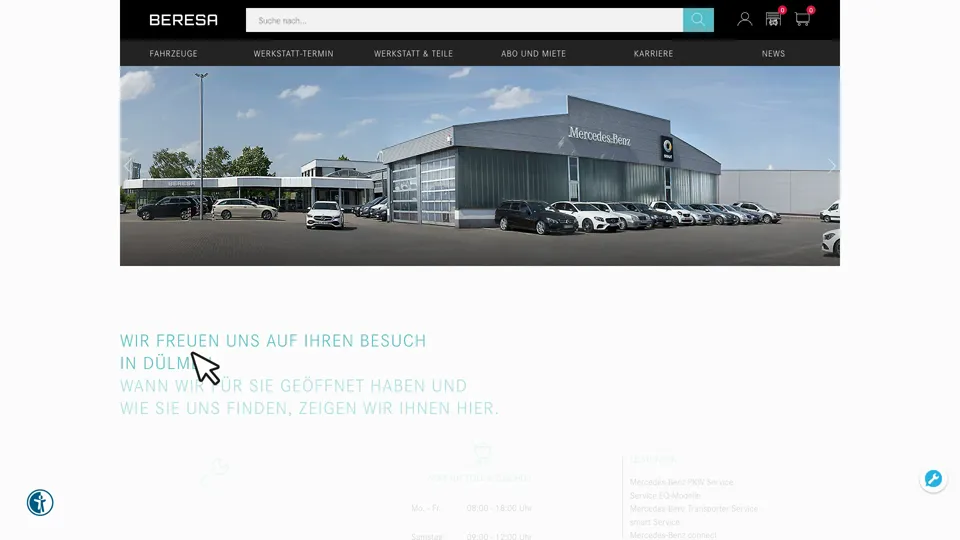 Das Bild zeigt die Webseite www.beresa.de mit einem aktiven danova Assistant, der geöffnet und wieder geschlossen wird.