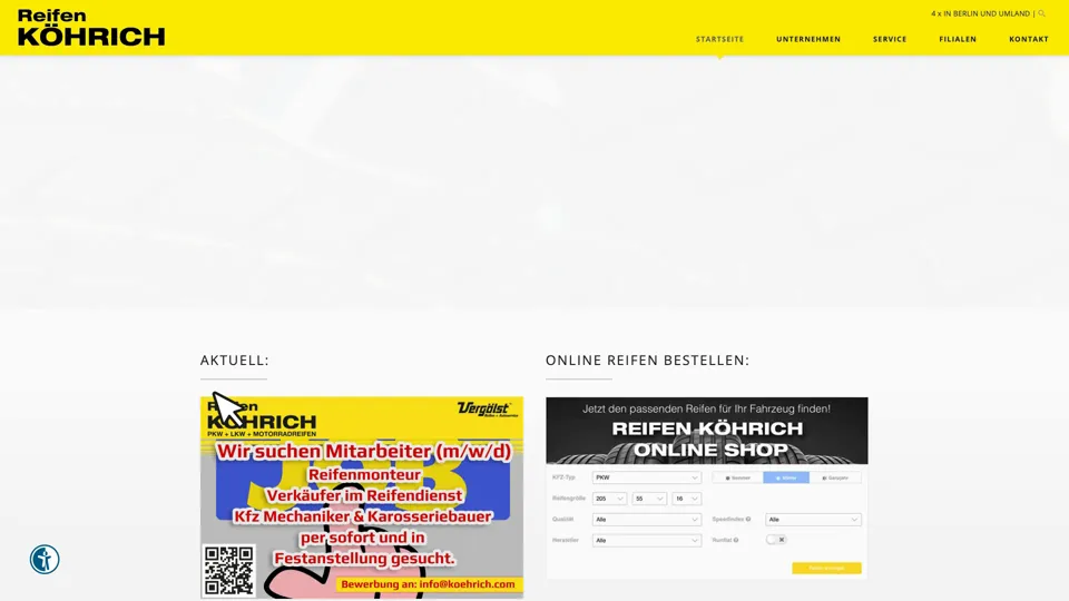 Das Bild zeigt die Webseite www.koehrich.com mit einem aktiven danova Assistant, der geöffnet und wieder geschlossen wird.
