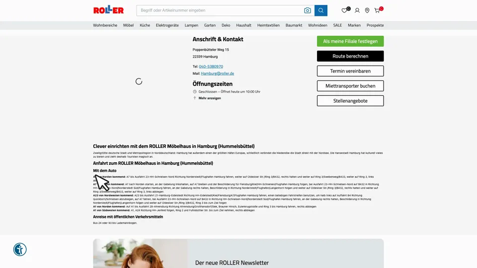 Das Bild zeigt die Webseite www.roller.de mit einem aktiven danova Assistant, der geöffnet und wieder geschlossen wird.