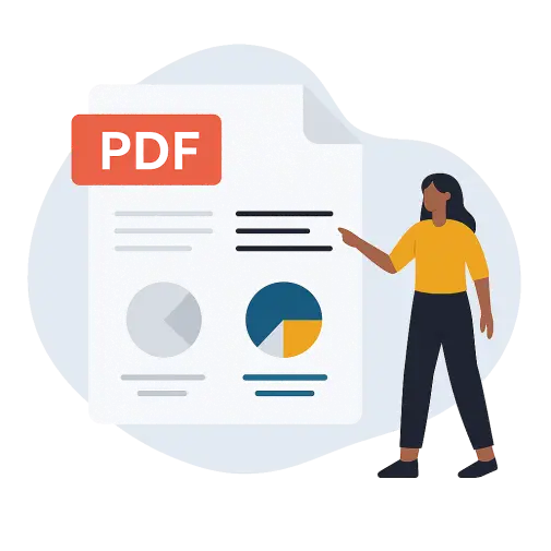 PDF-Dokument mit illustrierten Grafiken von Kreisdiagrammen