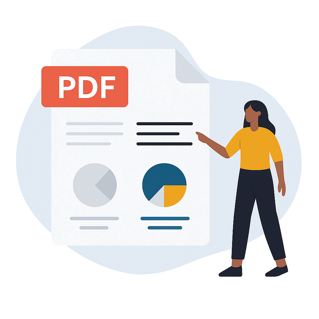 PDF-Dokument mit illustrierten Grafiken von Kreisdiagrammen